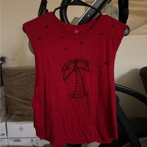 Athletic Works Handcut Red Muscle Tee with Palm Design